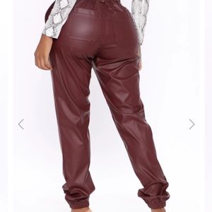 Burgundy faux  leather joggers